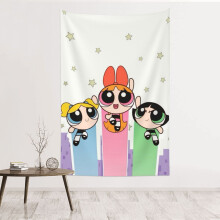 Tapeçaria de parede das Meninas Superpoderosas em poliéster para decoração de quarto ou dormitório.