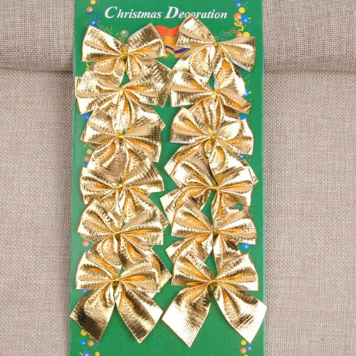 12pcs 6cm Christmas Bows Gold Silver Red