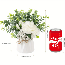 Conjunto de Rosas Artificiais e Vaso de Cerâmica