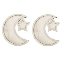 2 Sets Ramadan Houten Dienblad Maan Houten Ster Servies Eid Mubarak Party Serveerservies voor Ontbijt,A
