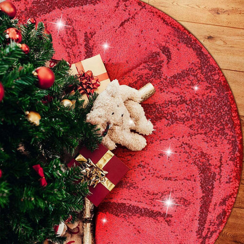 Roter Pailletten-Samt-Weihnachtsbaumrock, 61 cm