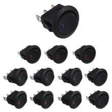 12 STKS Ronde Punt Verlichte Tuimelschakelaar Toggle 20A 12V Aan/Uit SPST Schakelaar Controle, 3Blauw+3Groen+3Geel+3Rood