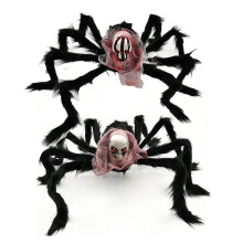 Decoración gigante de araña calavera peluda (paquete de 2) 50x40cm
