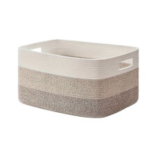 Cesta de Armazenamento Extra de Tecido, Cesta de Corda de Algodão para Sala de Estar, Lavanderia, Brinquedos - Marrom Gradiente