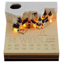 Calendrier de Bureau 2025, Bloc-Notes, Bloc-Notes 3D Magic Castle Piece avec Lumières