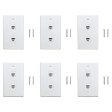6 Pack 2 Port Ethernet Wall Plate, Cat6 Female to Female Wall Jack RJ45 Inline Coupler Wall Outlet, White