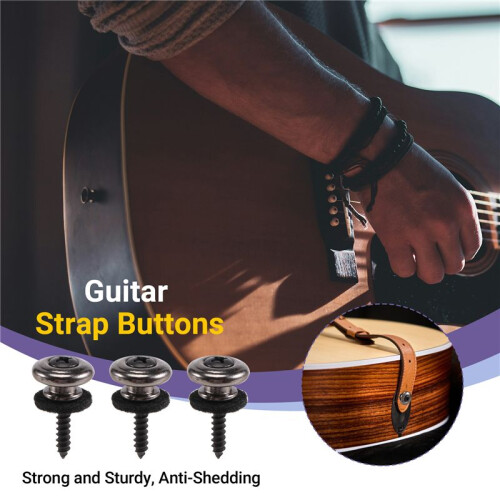6 Pieces Mushrooms  Guitar Strap Buttons Strap Locks Chrome (Black) 2