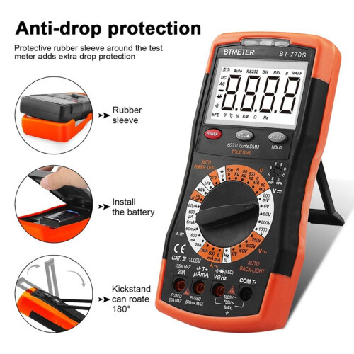 BTMETER BT-770S Multimeter Manual Ranging Electric Meter, for AC  Volt Amp Ohm Capacitance Frequency with Continuity Tester 2