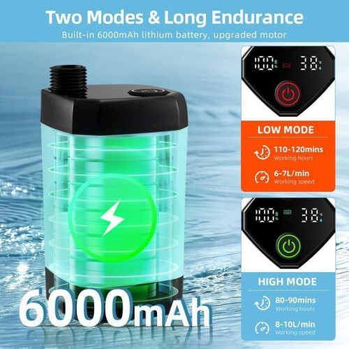 Portable Shower - Camping - Electric - 6000mAh - Smart Display - 2 Flow Modes 1