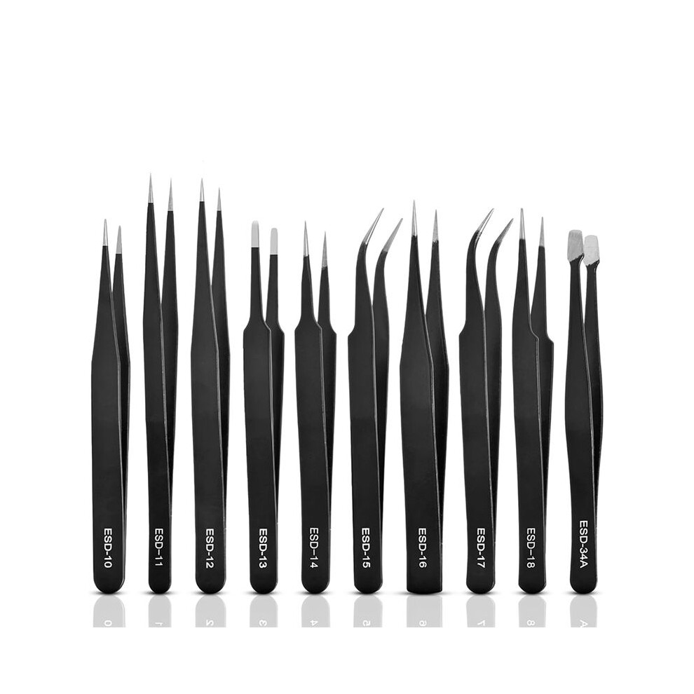 10Pcs Precision Tweezers Set, Upgraded Anti-Static Stainless Steel Tweezers for , Electronics, Jewelry-Making