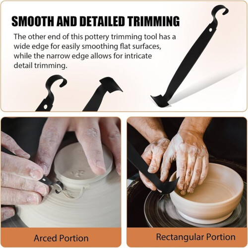 Pottery Trimming Tools, Double-Ended Trim Tool with Carbon Steel,Ceramic Tools for Pottery, Soft Rubber Handle Cutting 1