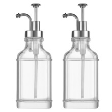 500 Ml Transparenter Glas-Flüssigkeitsspender, Kaffeesirup-Behälterflasche mit Pumpe, Seifenspender und Badezimmer-2-Teiliges Set B