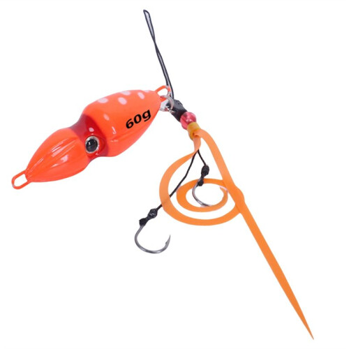 60 G Gourd Slider Jig Salzwasser-Jigköder Langsamer Jigkopf mit Rockköder Leuchtender Angelköder-Schnapper-Zackenbarsch Orange