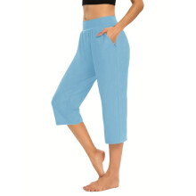 Pants for Women Stretch Cropped Casual Capris Work-Sky Blue L