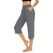 Pants for Women Stretch Cropped Casual Capris Work-Dark Grey XL