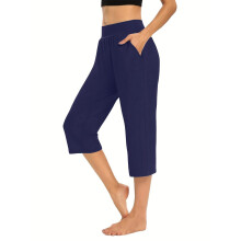 Pants for Women Stretch Cropped Casual Capris Work-Navy Blue S