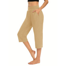 Pants for Women Stretch Cropped Casual Capris Work-Khaki XL