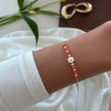 (ZNR-49) Gold Plated Handmage Elegant Flower Charm Beaded Bracelet