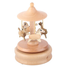 Spieluhr mit Drehmechanismus in Pferdeform aus Buchenholz, Castle in the
