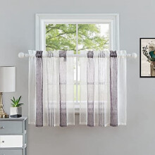 Farmhouse Cafe Curtain Beige Vertical Stripes 27"x30"
