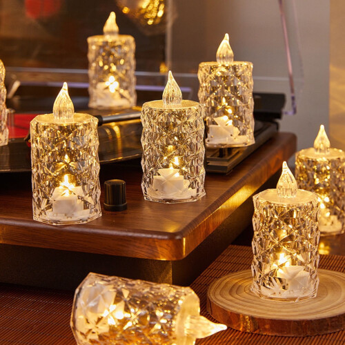 Velas LED de cristal, funcionan con pilas, blancas.