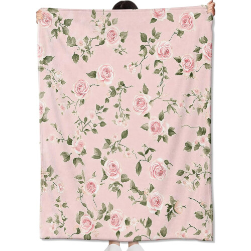 Manta de flanela com rosas cor-de-rosa, 127 x 102 cm (50 x 40 polegadas)