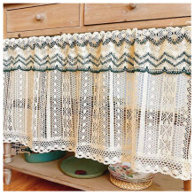 Lace Net Short Curtains Beige-White Cotton Blend