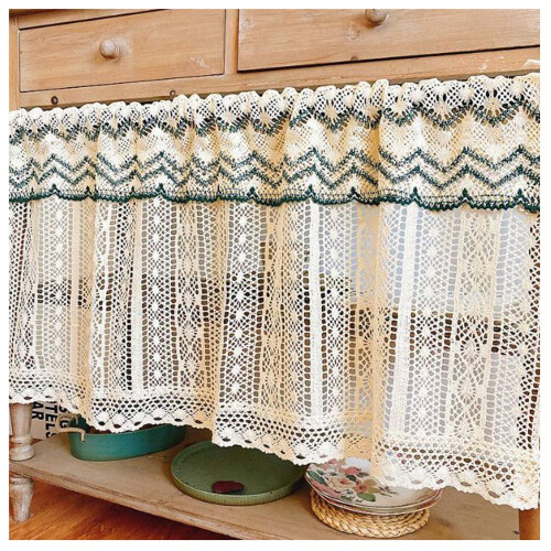 Lace Net Short Curtains Beige-White Cotton Blend