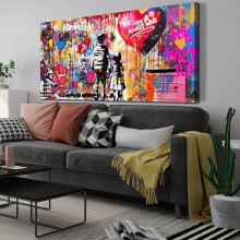 Tableau sur toile Banksy de SIXTTART - Peinture abstraite pop graffiti, tendue et encadrée, décoration murale moderne pour la maison, le bureau ou