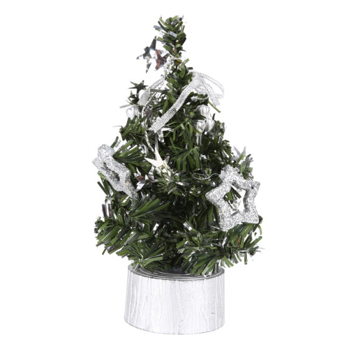 Mini Christmas Tree with Clear LED Lights, 15 cm, Silver