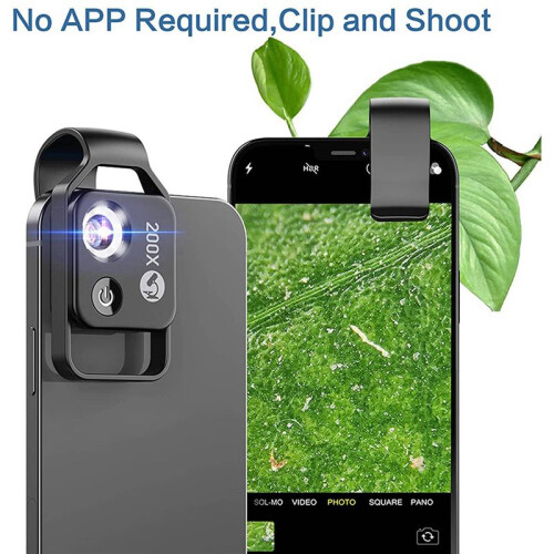 5X 200X Cell Phone Microscope Accessory with Window Microscope, Portable  Digital Microscope with LED Light/Clip
