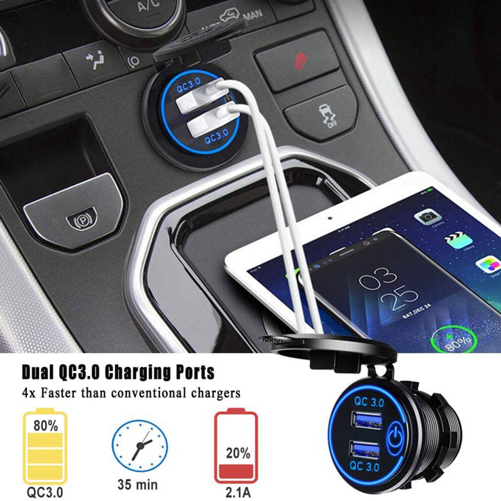 2Pcs Quick Charge 3.0 Dual Usb Car Charger 12V 36W Usb Fast Charger With - & Light/Green 6033240988733