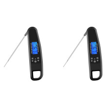 2X Sofort Ablesbares Fleischthermometer für Grillen und Kochen, Wasserdichtes Thermometer mit Hintergrundbeleuchtung und Kalibrierung - Schwarz