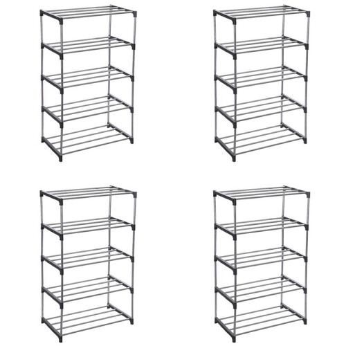 4X Stackable Small Shoe Rack, Entryway, Hallway and Closet Space Saving Storage and Organization (5-Tier, Black)