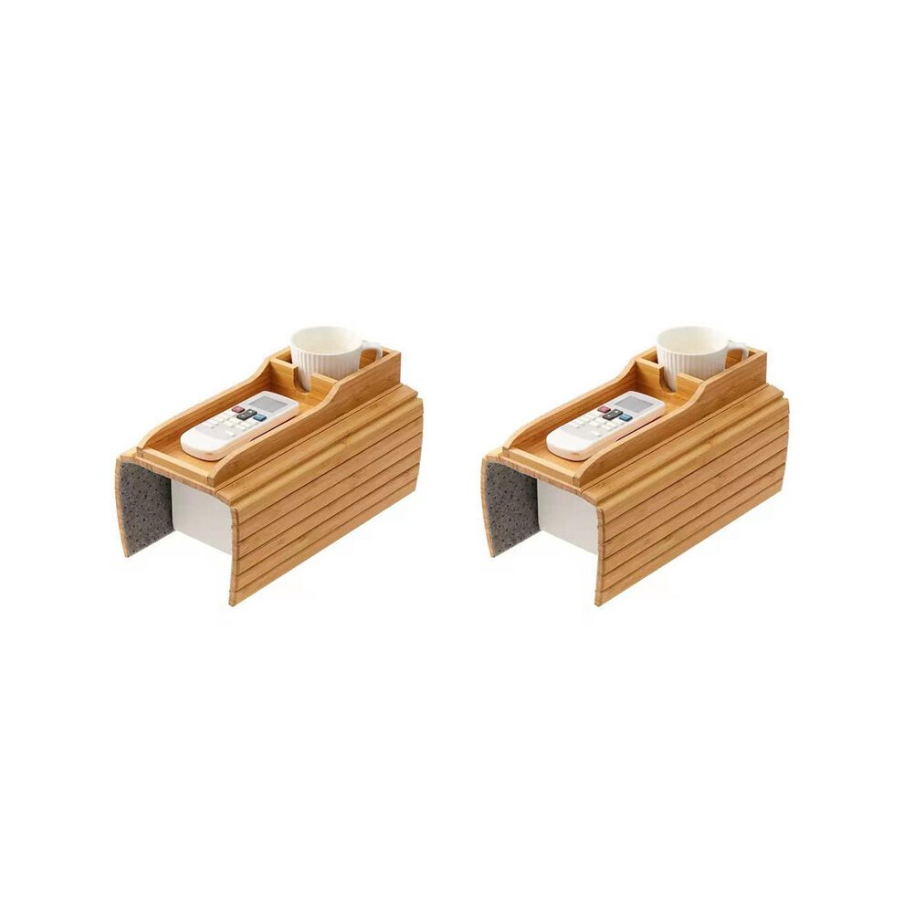 2X Couch Cup Holder, Couch Drink Holder, Natural Bamboo Sofa Cup Holder Armrest Tray, Portable Couch Arm Tray Table