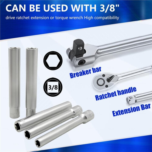 5PCS Deep Metric Socket Set, 3/8-Inch Drive Thin Wall Socket, 6-Point 8-10-12-13-14MM - Extra Long Deep 120MM 2