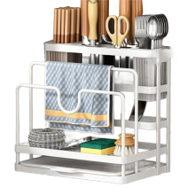Kitchen Storage Shelf MultiFunction Kitchen Stand Holder Sink Storage Rack Steel Soap Holder Towel Rack White