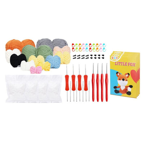 4 Set Animals Crochet Kit Including Crochet Hook, Yarn Balls, Needles, Instructions, Tools Kit Cute Pattern Crochet Kits