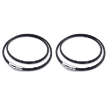 2X Bijoux Collier Homme - Chaine - 3mm Cordon - Cuir PU - Acier Inoxydable - pour Homme - Couleur Noir Argent - avec Sac Cadeau - 45cm
