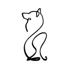 Escultura minimalista de cachorro em metal para decoração.