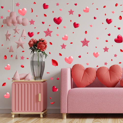 Valentinstag Herz-Fensteraufkleber, 4er-Pack