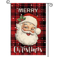 Bandeira de jardim natalina com estampa xadrez búfalo e Papai Noel, 30x45 cm