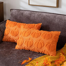 Oranje kussenhoezen van imitatiebont, 12x20 inch, set van 2