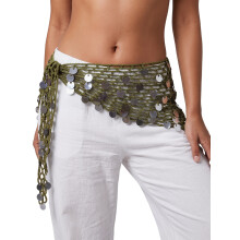 (One Size, Dark Green) Women Hip Scarf, Fishnet Sequins Belly Dance Hip Skirt Ballroom Skirt Stage Show Mini Skirt