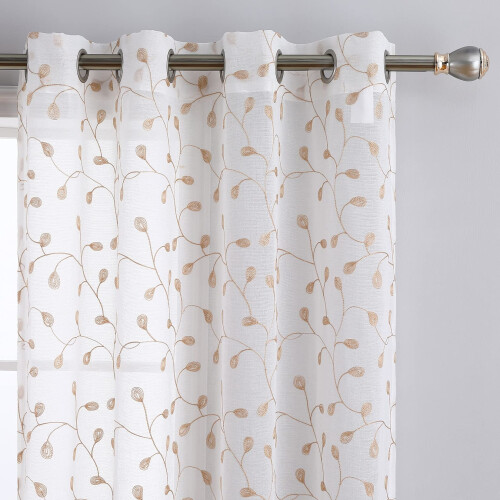 White sheer curtains grommet top 2 panels 52" x 63"
