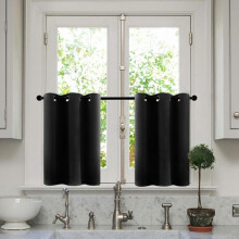 Black Grommet Short Curtains 34"W x 24"L Set of 2