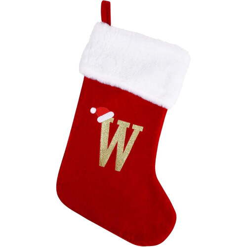 Weihnachtsstrumpf mit Monogramm, roter Samt mit Plüschbündchen