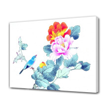 Pôster em tela com pássaro azul e peônia rosa, 20x30cm