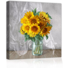 Sonnenblume in der Flasche – Leinwandbild, 35,5 x 35,5 cm