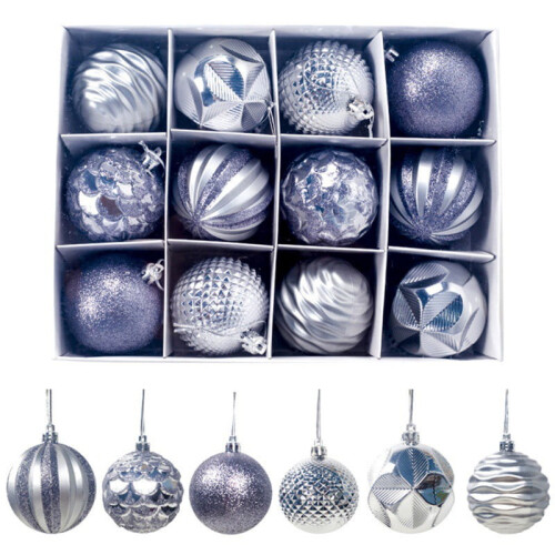 Christmas Tree Ball Ornaments Silver 12pcs 6cm
